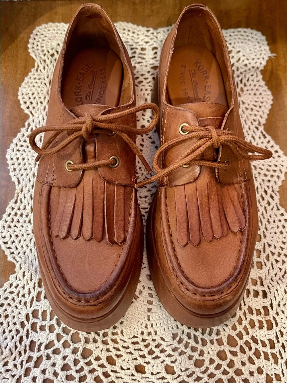 Kork-Ease Tan Leather Fringe Platform Oxfords - Picture 4 of 11